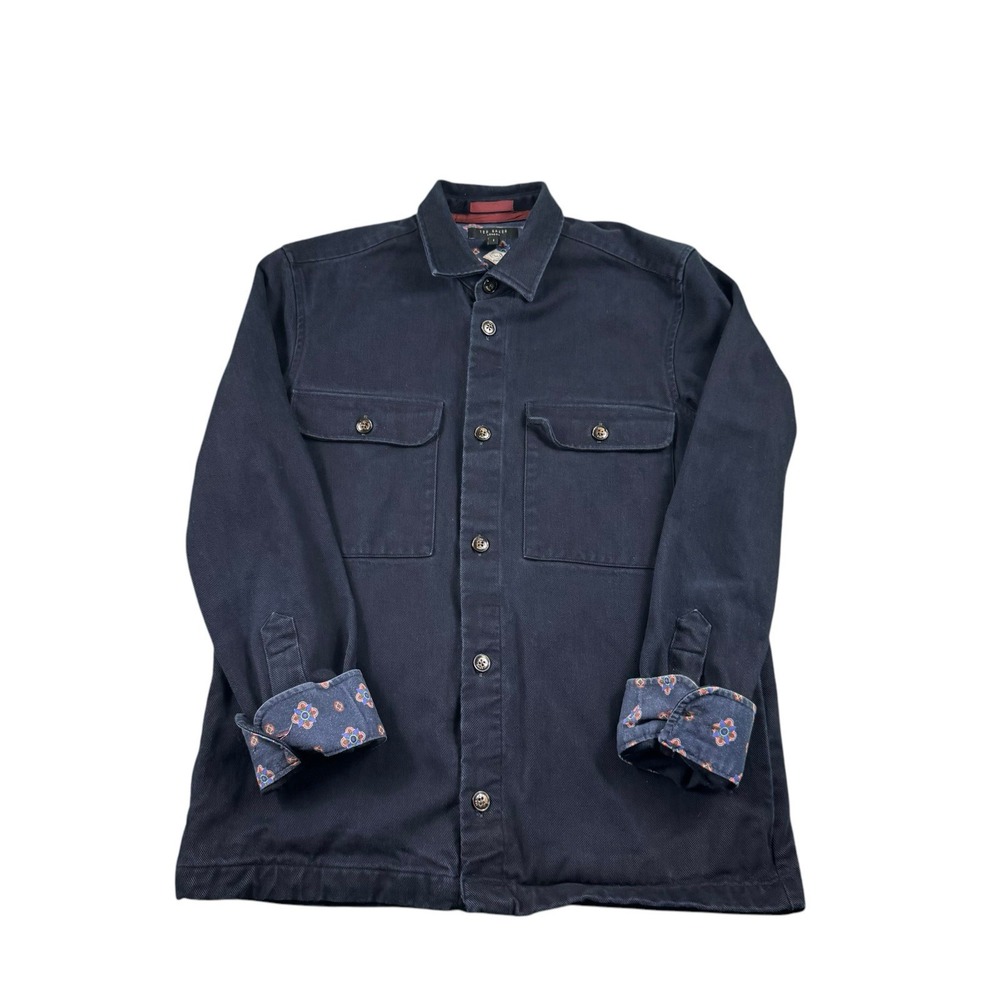Ted Baker London Mens Navy Blue Organic Cotton Twill Utility Shacket Jacket 1